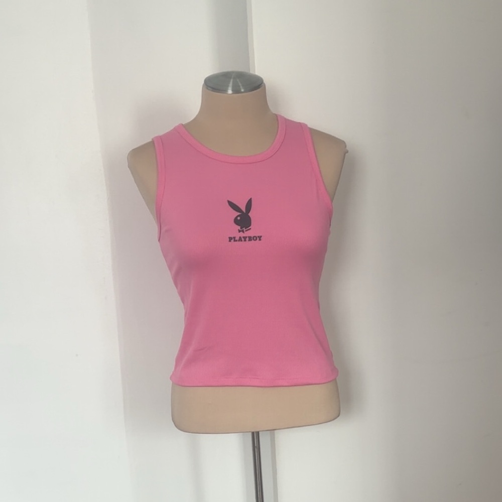 PLAYBOY Pink Fitted Crop Tank Top